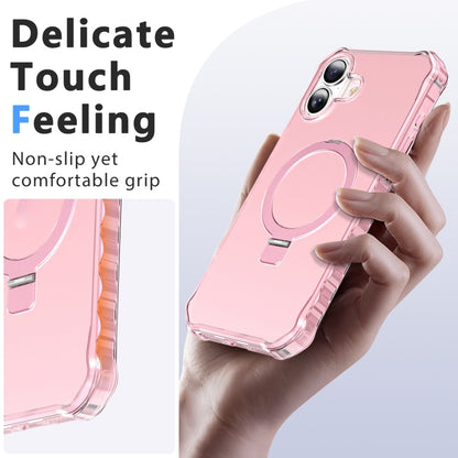 For iPhone 16 Frosted Wave MagSafe Holder Phone Case(Pink) by buy2fix