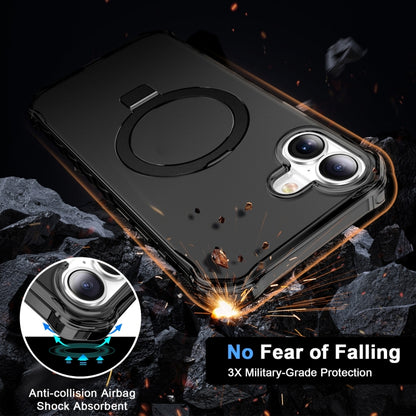 For iPhone 16 Frosted Wave MagSafe Holder Phone Case(Black) by buy2fix