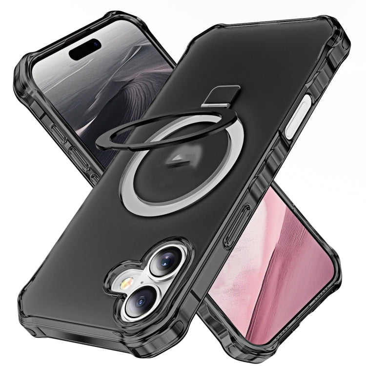 For iPhone 16 Frosted Wave MagSafe Holder Phone Case(Black) by buy2fix