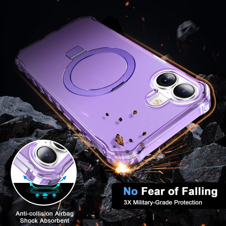 For iPhone 16 Frosted Wave MagSafe Holder Phone Case(Purple) by buy2fix