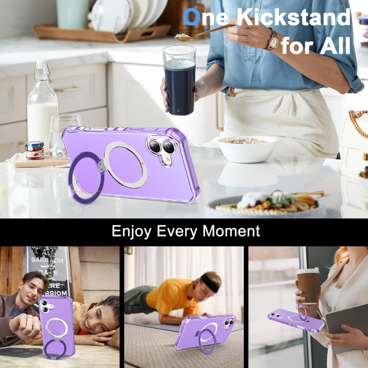 For iPhone 16 Frosted Wave MagSafe Holder Phone Case(Purple) by buy2fix
