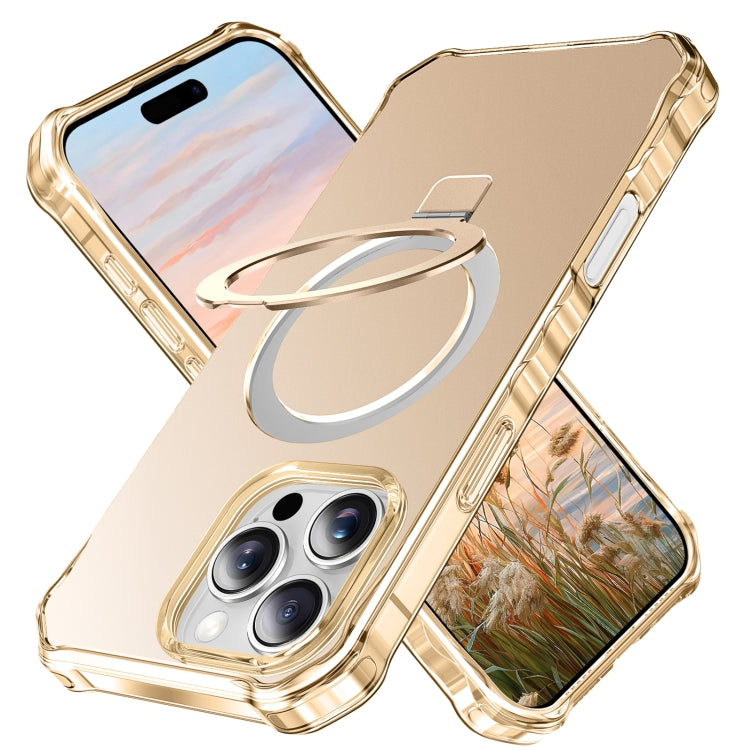 For iPhone 16 Pro Clear Wave MagSafe Holder Phone Case(Gold) by buy2fix