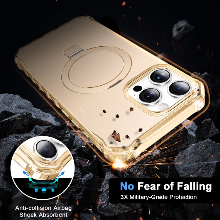 For iPhone 16 Pro Clear Wave MagSafe Holder Phone Case(Gold) by buy2fix
