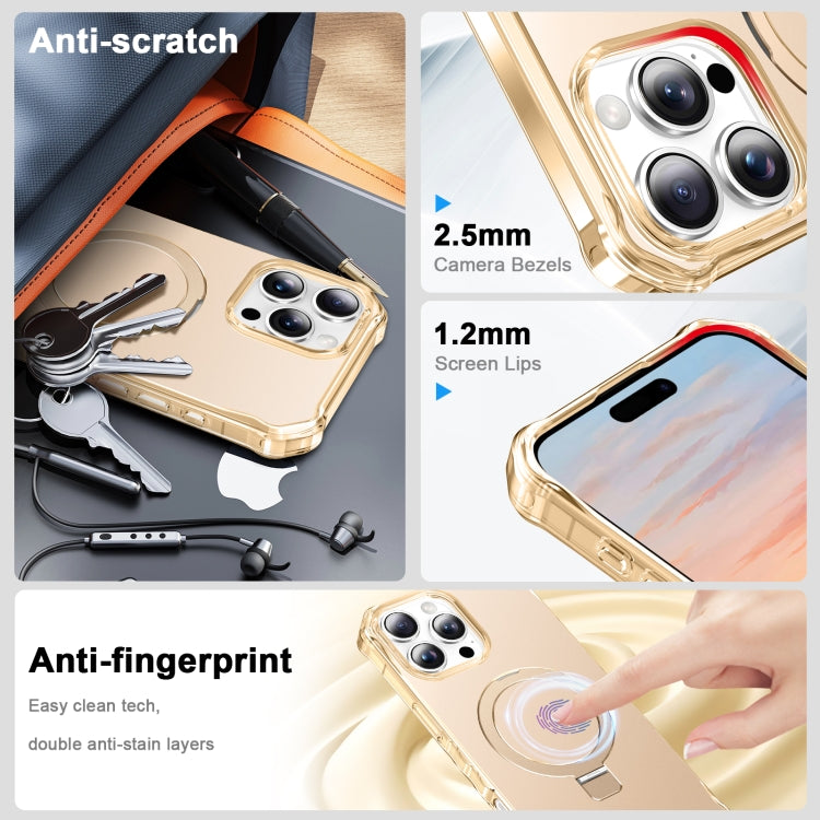 For iPhone 16 Pro Clear Wave MagSafe Holder Phone Case(Gold) by buy2fix