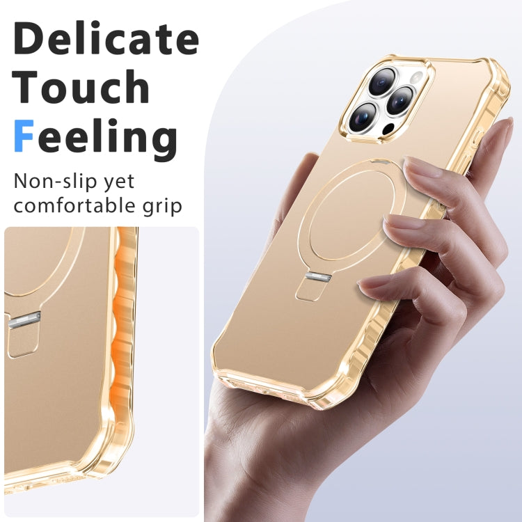 For iPhone 16 Pro Clear Wave MagSafe Holder Phone Case(Gold) by buy2fix