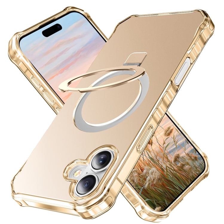 For iPhone 16 Plus Clear Wave MagSafe Holder Phone Case(Gold) - iPhone 16 Plus Cases by buy2fix | Online Shopping UK | buy2fix