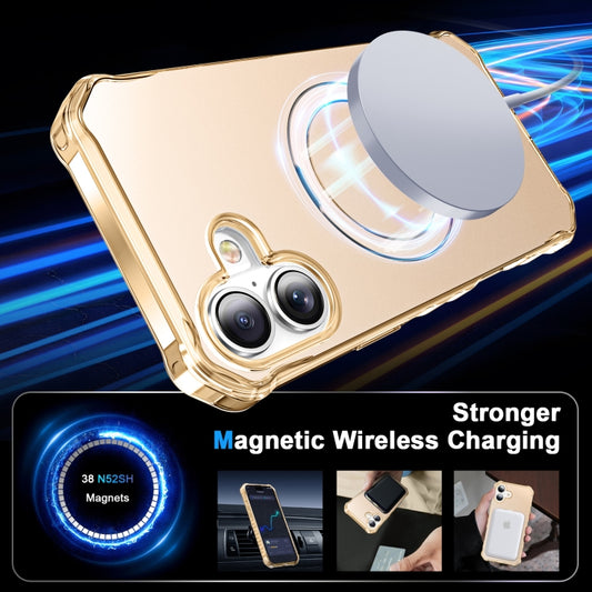 For iPhone 16 Clear Wave MagSafe Holder Phone Case(Gold) by buy2fix