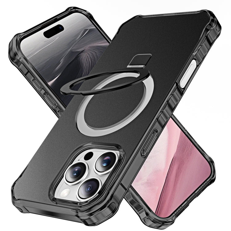 For iPhone 16 Pro Max Solid Color Wave MagSafe Holder Phone Case(Black) - iPhone 16 Pro Max Cases by buy2fix | Online Shopping UK | buy2fix