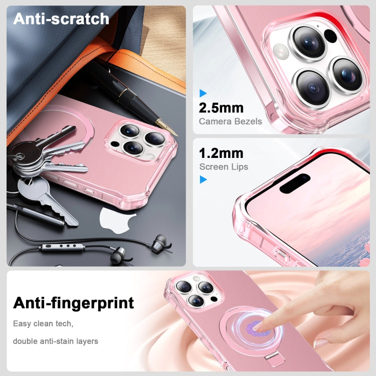 For iPhone 16 Pro Solid Color Wave MagSafe Holder Phone Case(Pink) - iPhone 16 Pro Cases by buy2fix | Online Shopping UK | buy2fix