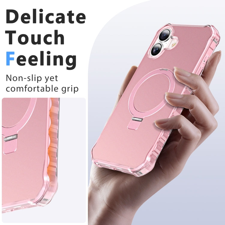 For iPhone 16 Plus Solid Color Wave MagSafe Holder Phone Case(Pink) - iPhone 16 Plus Cases by buy2fix | Online Shopping UK | buy2fix