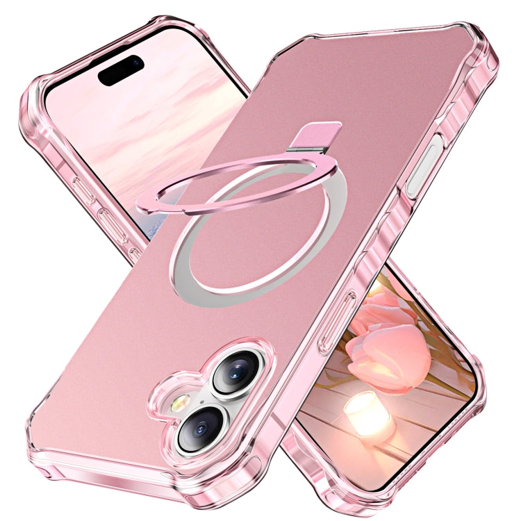 For iPhone 16 Solid Color Wave MagSafe Holder Phone Case(Pink) by buy2fix