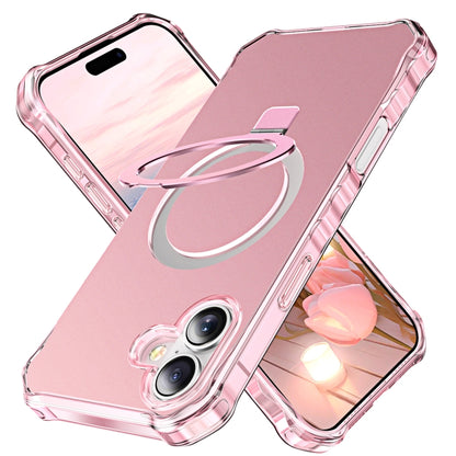 For iPhone 16 Solid Color Wave MagSafe Holder Phone Case(Pink) by buy2fix