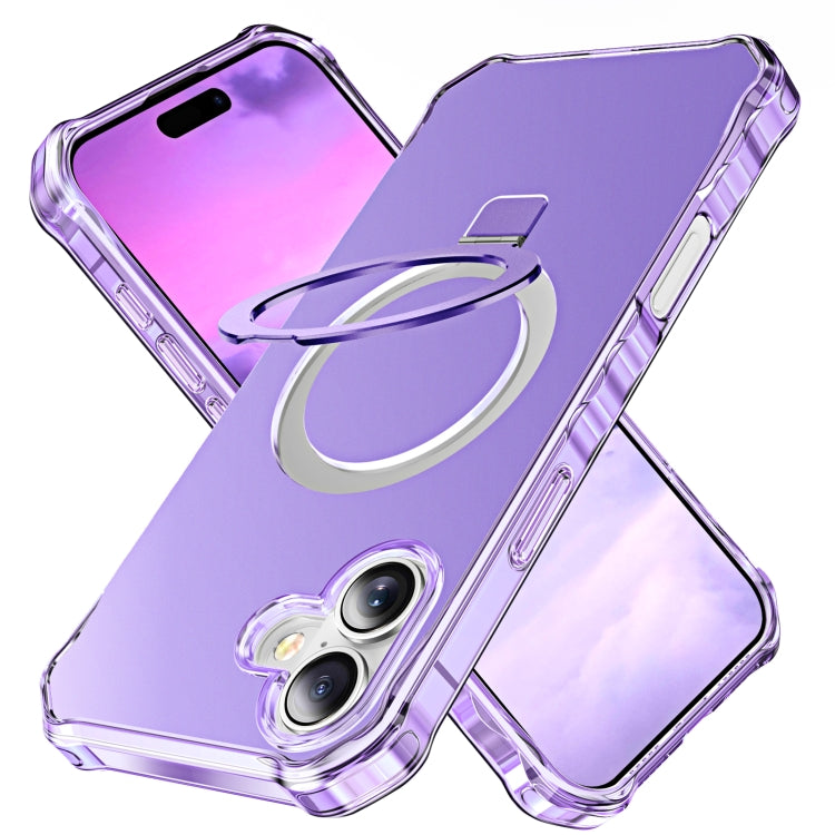 For iPhone 16 Solid Color Wave MagSafe Holder Phone Case(Purple) by buy2fix