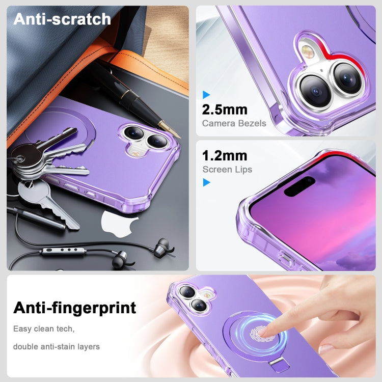 For iPhone 16 Solid Color Wave MagSafe Holder Phone Case(Purple) by buy2fix