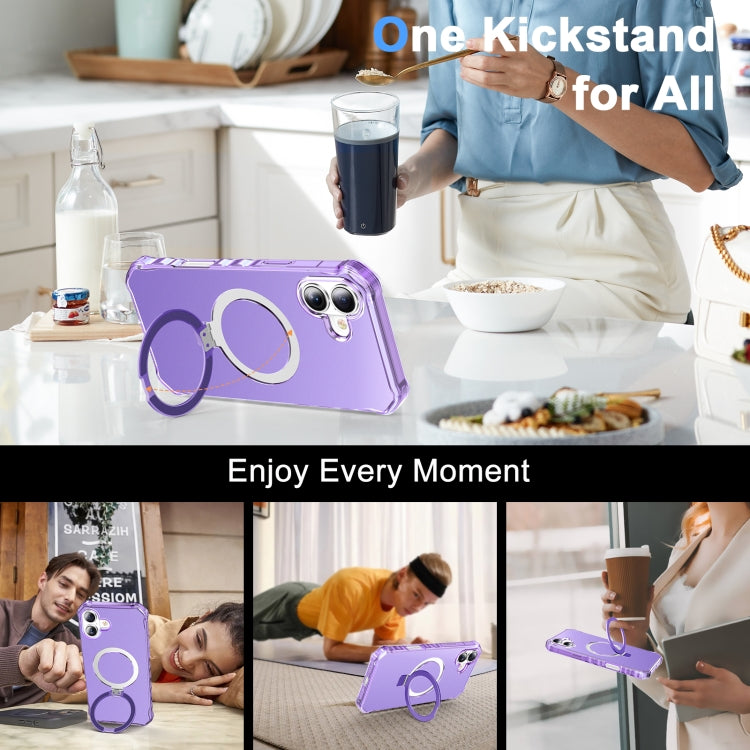 For iPhone 16 Solid Color Wave MagSafe Holder Phone Case(Purple) by buy2fix