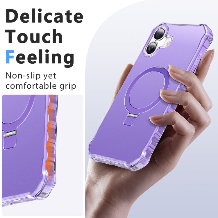 For iPhone 16 Solid Color Wave MagSafe Holder Phone Case(Purple) by buy2fix