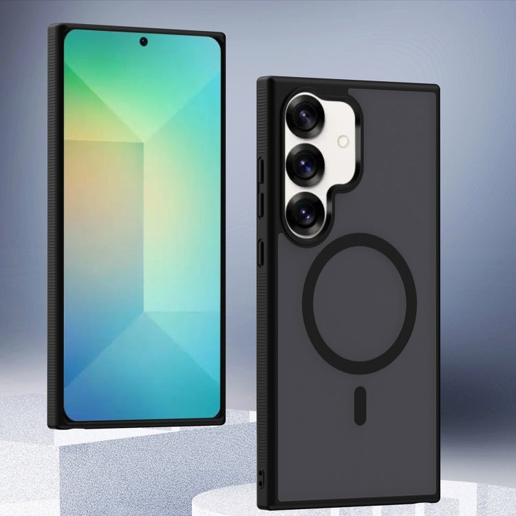 For Samsung Galaxy S25 5G Transparent TPU Hybrid PC Magsafe Phone Case(Black) by buy2fix