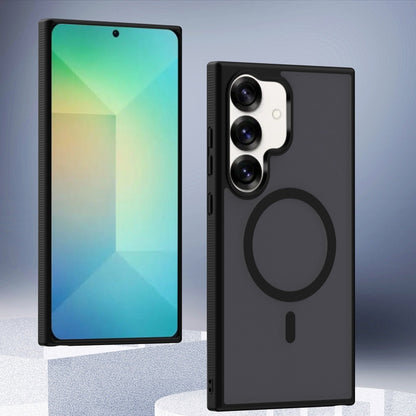 For Samsung Galaxy S25 5G Transparent TPU Hybrid PC Magsafe Phone Case(Black) by buy2fix