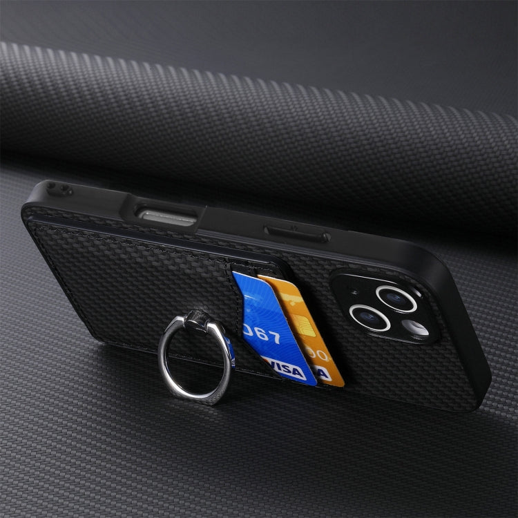 For iPhone 16 Plus Carbon Fiber Card Wallet Ring Phone Case(Black) by buy2fix