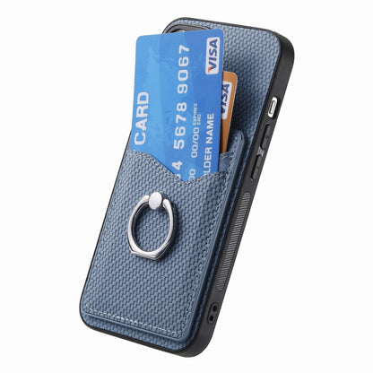 For iPhone 16 Plus Carbon Fiber Card Wallet Ring Phone Case(Blue) by buy2fix