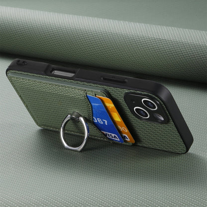For iPhone 16 Plus Carbon Fiber Card Wallet Ring Phone Case(Green) by buy2fix