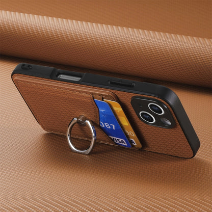 For iPhone 16 Plus Carbon Fiber Card Wallet Ring Phone Case(Brown) by buy2fix