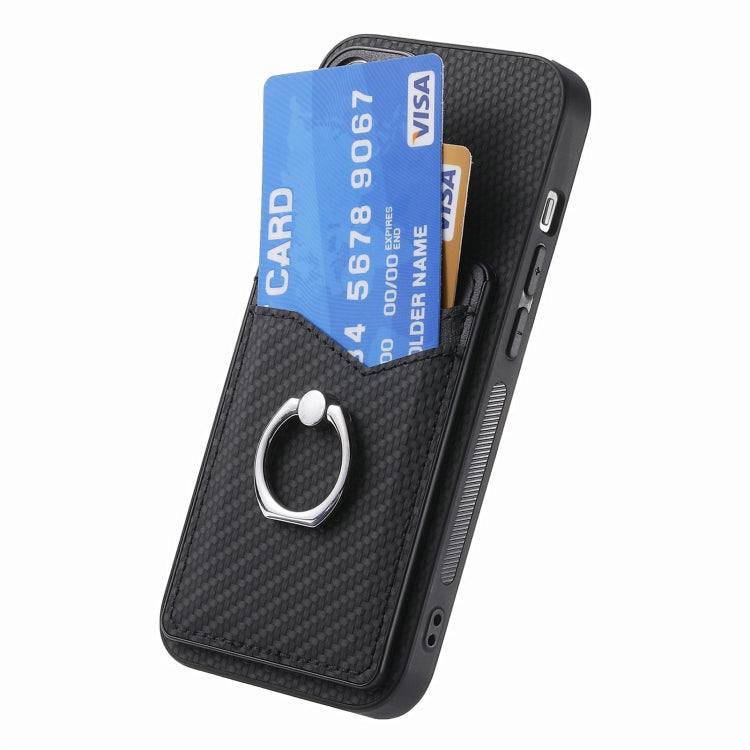 For iPhone 16 Pro Carbon Fiber Card Wallet Ring Phone Case(Black) by buy2fix