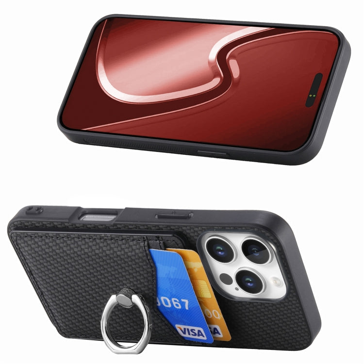 For iPhone 16 Pro Carbon Fiber Card Wallet Ring Phone Case(Black) by buy2fix