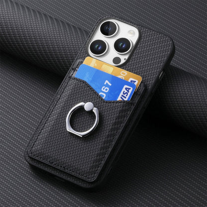 For iPhone 16 Pro Carbon Fiber Card Wallet Ring Phone Case(Black) by buy2fix