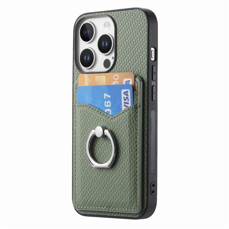 For iPhone 16 Pro Carbon Fiber Card Wallet Ring Phone Case(Green) - iPhone 16 Pro Cases by buy2fix | Online Shopping UK | buy2fix