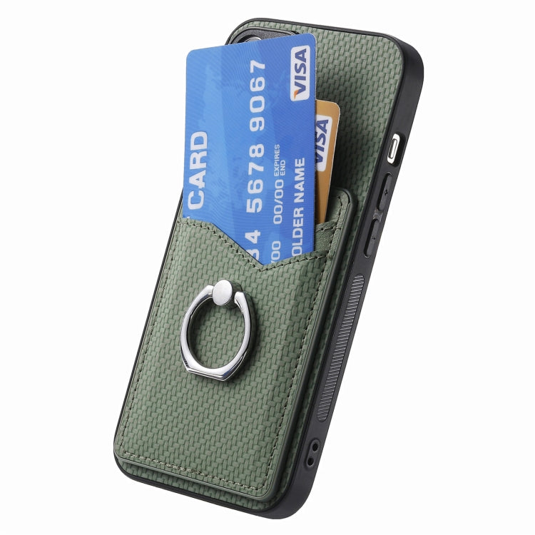 For iPhone 16 Pro Carbon Fiber Card Wallet Ring Phone Case(Green) - iPhone 16 Pro Cases by buy2fix | Online Shopping UK | buy2fix