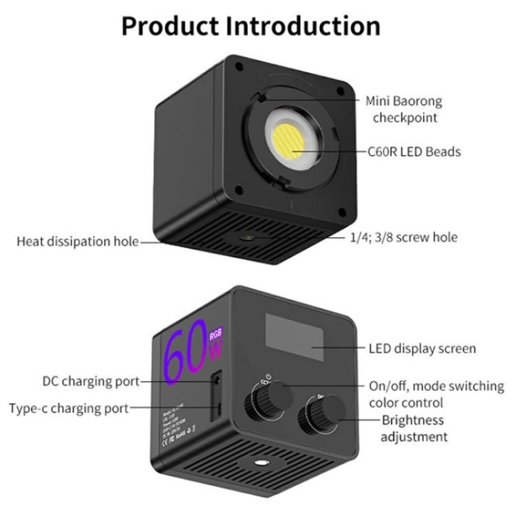 C60R 60W RGB Stage Lamp Professional Video Photography COB Fill Light, Plug:US Plug by buy2fix