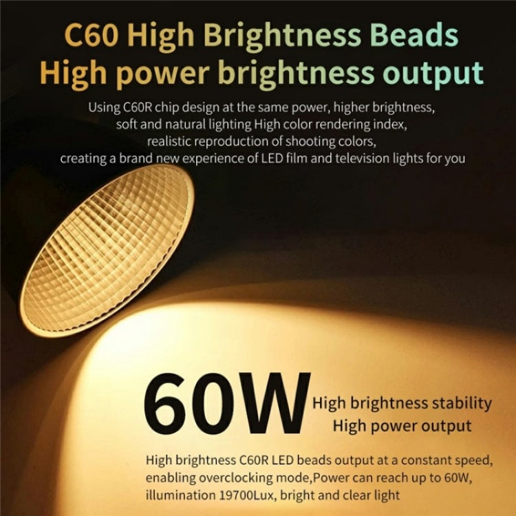 C60R 60W RGB Stage Lamp Professional Video Photography COB Fill Light With 8 Batteries, Plug:US Plug - Selfie Light by buy2fix | Online Shopping UK | buy2fix