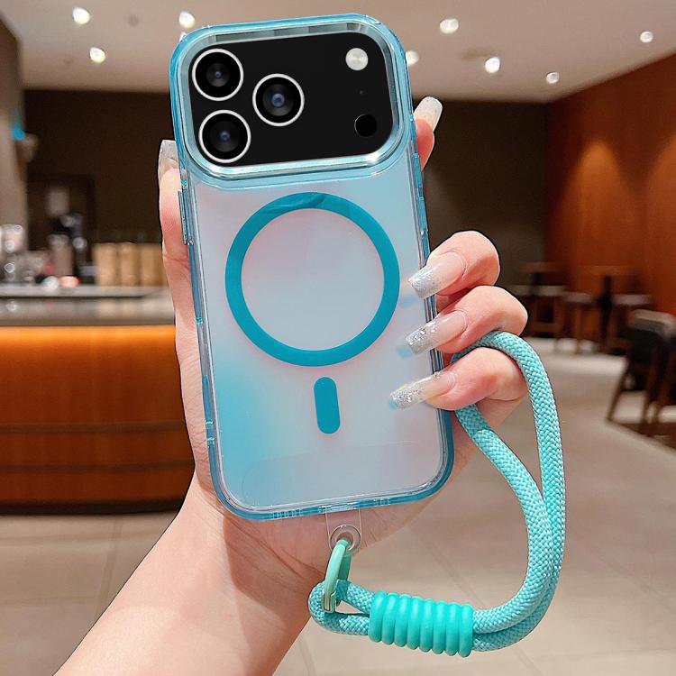 For iPhone 17 Pro Max Bright Shadow  Magsafe Discoloration Phone Case with Wrist Strap(Blue) - iPhone 17 Pro Max Cases by buy2fix | Online Shopping UK | buy2fix