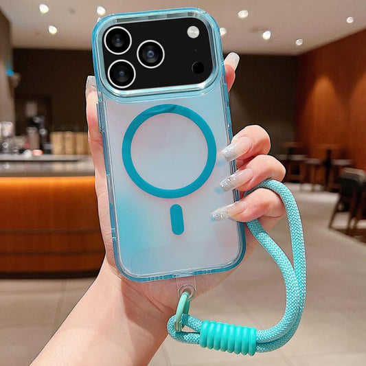 For iPhone 17 Pro Max Bright Shadow  Magsafe Discoloration Phone Case with Wrist Strap(Blue) - iPhone 17 Pro Max Cases by buy2fix | Online Shopping UK | buy2fix