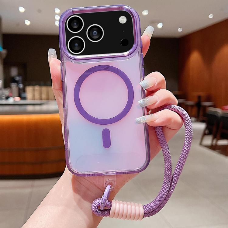 For iPhone 17 Pro Max Bright Shadow  Magsafe Discoloration Phone Case with Wrist Strap(Purple) - iPhone 17 Pro Max Cases by buy2fix | Online Shopping UK | buy2fix