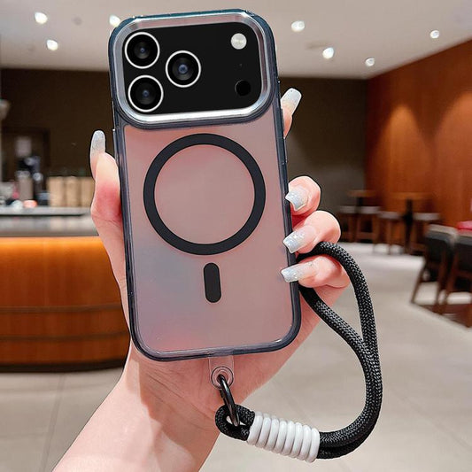 For iPhone 17 Pro Max Bright Shadow  Magsafe Discoloration Phone Case with Wrist Strap(Black) - iPhone 17 Pro Max Cases by buy2fix | Online Shopping UK | buy2fix