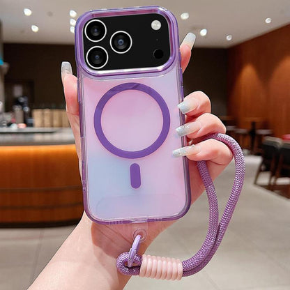 For iPhone 17 Pro Bright Shadow  Magsafe Discoloration Phone Case with Wrist Strap(Purple) - iPhone 17 Pro Cases by buy2fix | Online Shopping UK | buy2fix