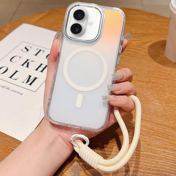 For iPhone 17 Bright Shadow  Magsafe Discoloration Phone Case with Wrist Strap(White) - iPhone 17 Cases by buy2fix | Online Shopping UK | buy2fix