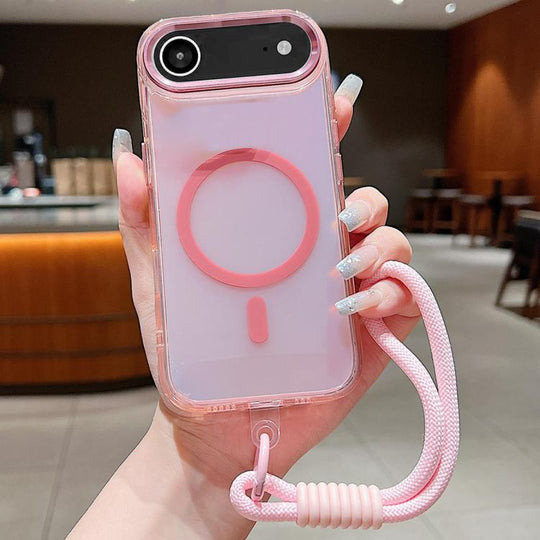 For iPhone Air Bright Shadow  Magsafe Discoloration Phone Case with Wrist Strap(Pink)