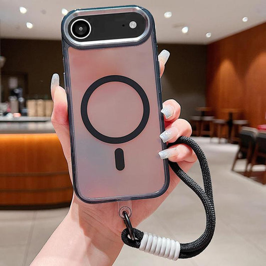 For iPhone Air Bright Shadow  Magsafe Discoloration Phone Case with Wrist Strap(Black) - iPhone Air Cases by buy2fix | Online Shopping UK | buy2fix