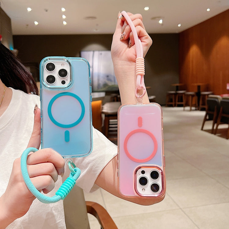 For iPhone Air Bright Shadow  Magsafe Discoloration Phone Case with Wrist Strap(Blue) - iPhone Air Cases by buy2fix | Online Shopping UK | buy2fix