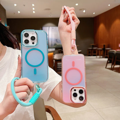 For iPhone Air Bright Shadow  Magsafe Discoloration Phone Case with Wrist Strap(Blue) - iPhone Air Cases by buy2fix | Online Shopping UK | buy2fix