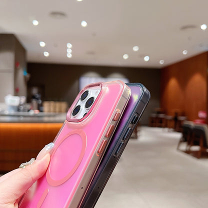 For iPhone 16 Plus Bright Shadow Magsafe Discoloration Phone Case with Wrist Strap(Purple) by buy2fix