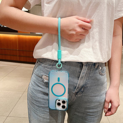For iPhone 17 Bright Shadow  Magsafe Discoloration Phone Case with Wrist Strap(Blue) - iPhone 17 Cases by buy2fix | Online Shopping UK | buy2fix