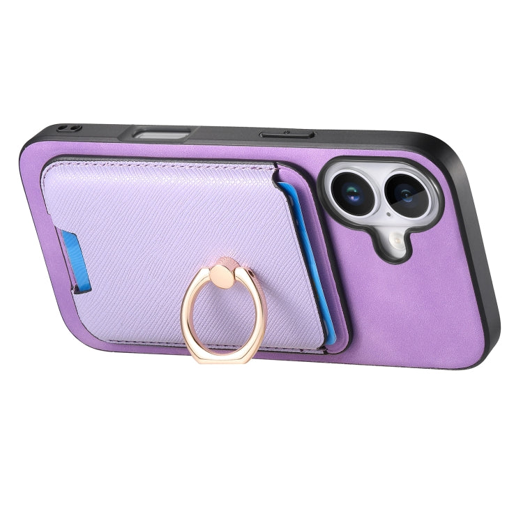 For iPhone 16 Plus Retro Cross Leather Card Bag MagSafe Phone Case(Purple) - iPhone 16 Plus Cases by buy2fix | Online Shopping UK | buy2fix