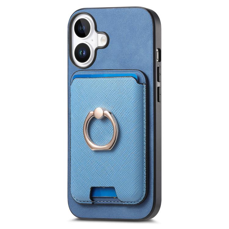 For iPhone 17 Retro Cross Leather Card Bag MagSafe Phone Case(Blue) - iPhone 17 Cases by buy2fix | Online Shopping UK | buy2fix