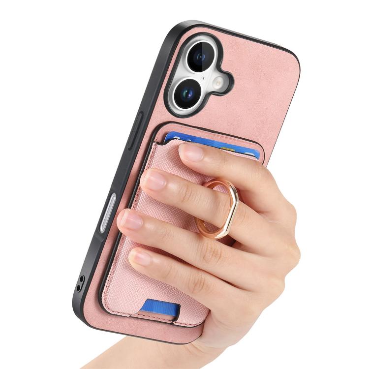 For iPhone 17 Retro Cross Leather Card Bag MagSafe Phone Case(Pink) - iPhone 17 Cases by buy2fix | Online Shopping UK | buy2fix