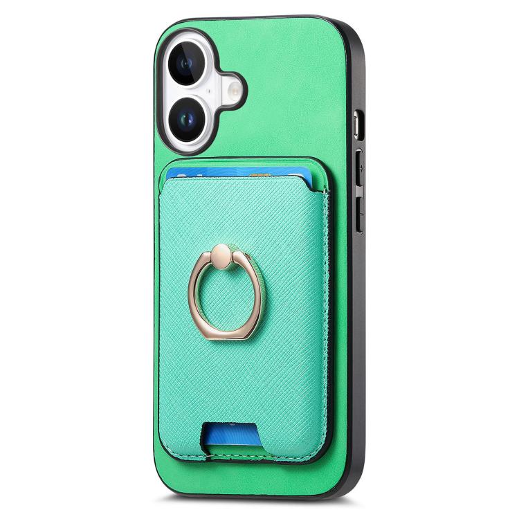 For iPhone 17 Retro Cross Leather Card Bag MagSafe Phone Case(Green) - iPhone 17 Cases by buy2fix | Online Shopping UK | buy2fix