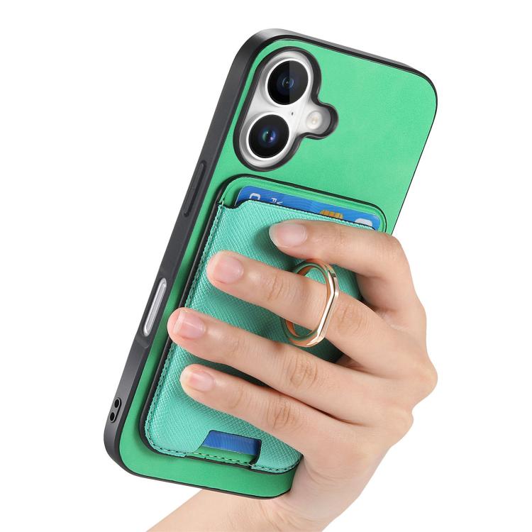 For iPhone 17 Retro Cross Leather Card Bag MagSafe Phone Case(Green) - iPhone 17 Cases by buy2fix | Online Shopping UK | buy2fix